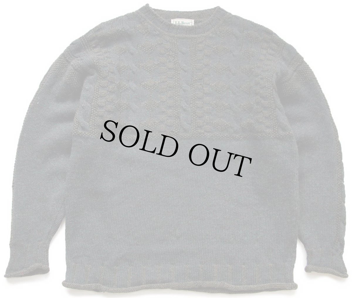 画像1: 90s アイルランド製 L.L.Bean 編み柄 切り替え ウールニット セーター 緑×紫 ミックス M (1)