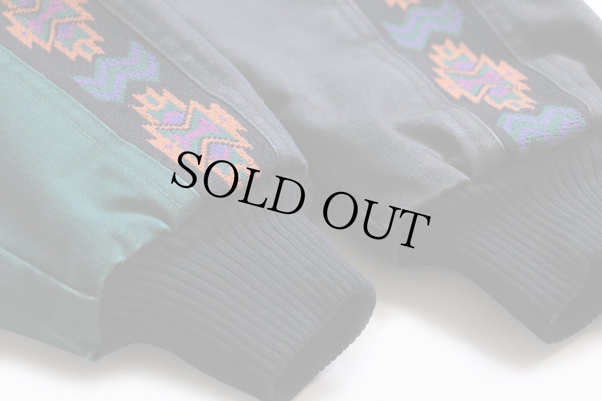 画像6: 80s USA製 David James ネイティブ柄 ニット&ツートン切り替え アシンメトリー キルティングライナー ジャケット 薄黒×緑 L (6)