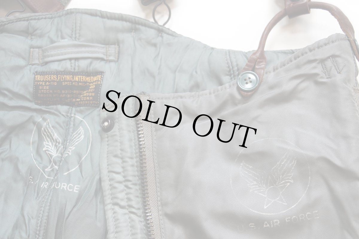 画像6: 50s 米軍 USAF A-11D ナイロン フライトパンツ サスペンダー付き セージグリーン 40 (6)