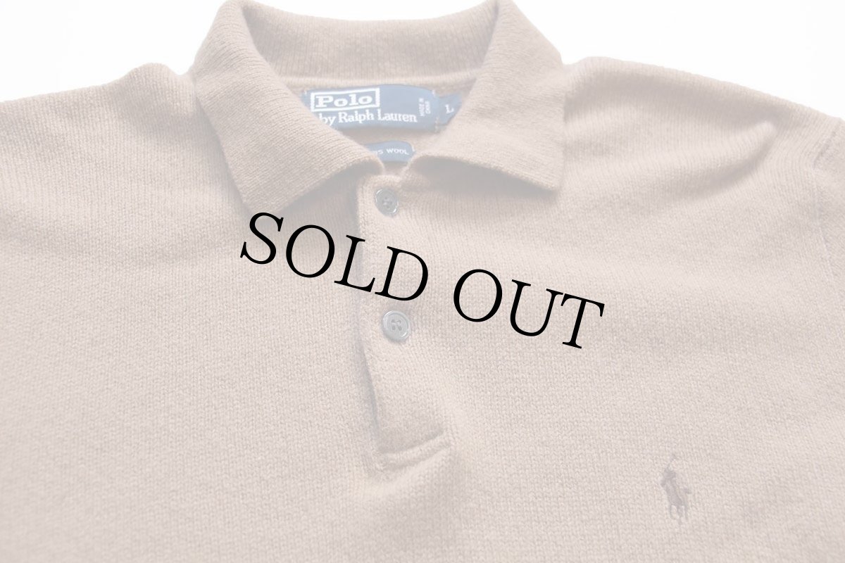 画像3: 00s ポロ ラルフローレン ワンポイント ラムウールニット ポロシャツ ブラウン L★セーター (3)