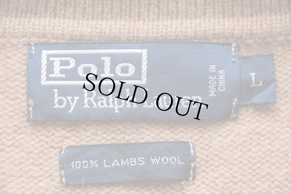 画像4: 00s ポロ ラルフローレン ワンポイント ラムウールニット ポロシャツ ブラウン L★セーター (4)