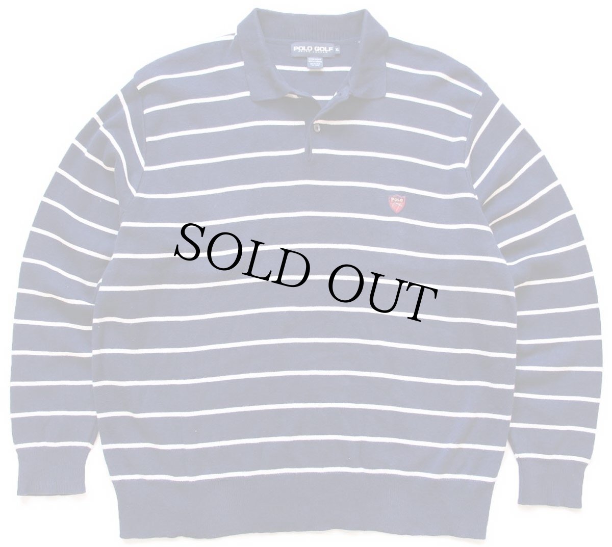画像1: 90s USA製 POLO GOLF ラルフローレン ボーダー コットンニット ポロシャツ 紺×白 XL★セーター (1)