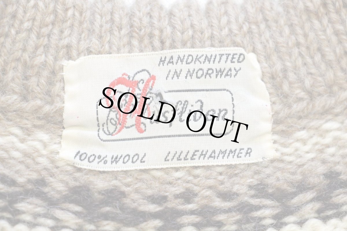 画像4: 60s ノルウェー製 Husfliden 丸ヨーク ノルディック柄 スタンドカラー ウール ハンドニット カーディガン (4)