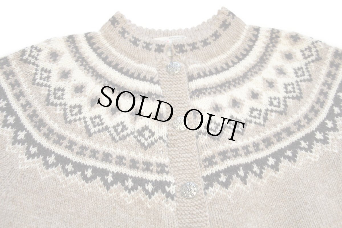 画像3: 60s ノルウェー製 Husfliden 丸ヨーク ノルディック柄 スタンドカラー ウール ハンドニット カーディガン (3)