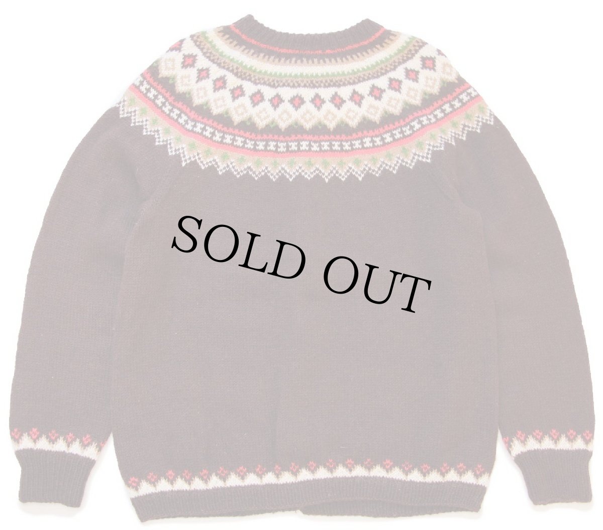 画像2: 60s ノルウェー製 HUSFLIDEN 丸ヨーク ノルディック柄 ノルウェージャン ウール ハンドニット カーディガン (2)