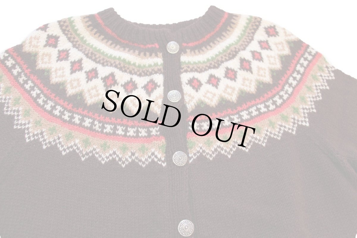 画像3: 60s ノルウェー製 HUSFLIDEN 丸ヨーク ノルディック柄 ノルウェージャン ウール ハンドニット カーディガン (3)