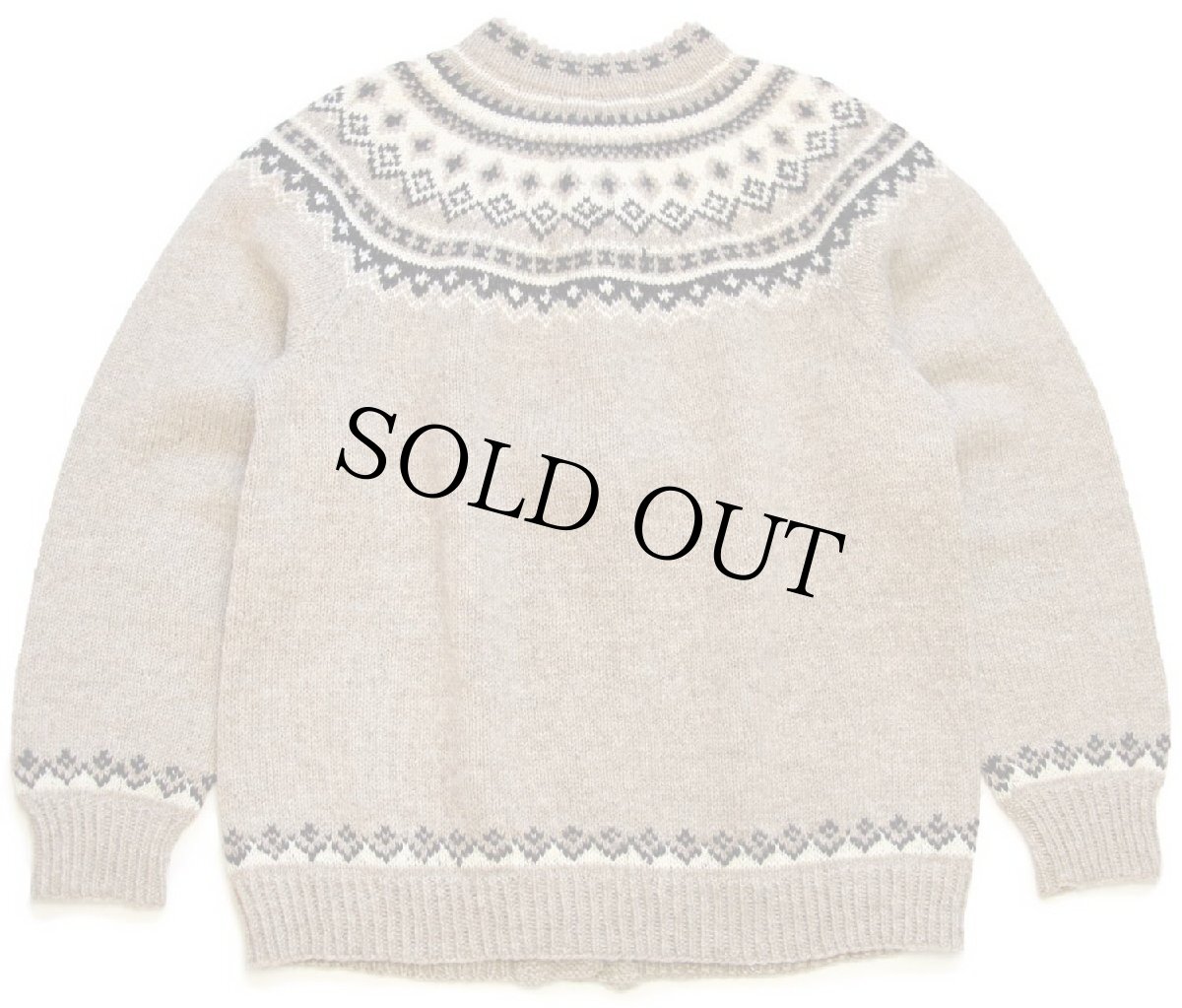 画像2: 60s ノルウェー製 Husfliden 丸ヨーク ノルディック柄 スタンドカラー ウール ハンドニット カーディガン (2)