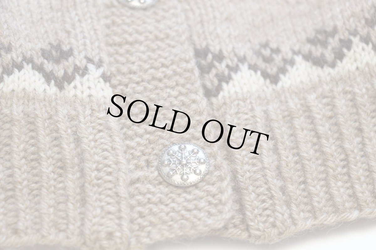 画像5: 60s ノルウェー製 Husfliden 丸ヨーク ノルディック柄 スタンドカラー ウール ハンドニット カーディガン (5)