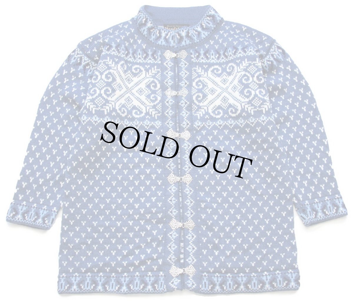 画像1: ノルウェー製 nordstrikk ノルディック柄 スタンドカラー ウールニット カーディガン M (1)