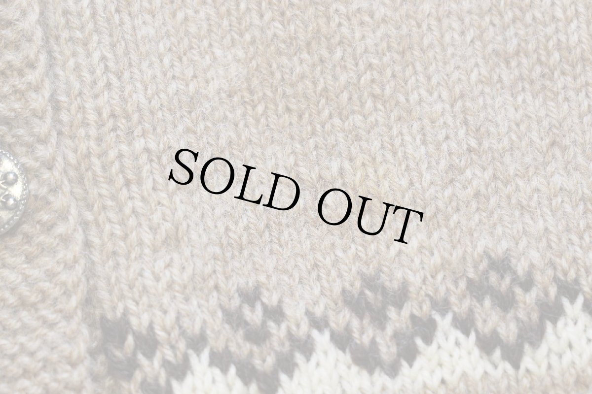 画像7: 60s ノルウェー製 Husfliden 丸ヨーク ノルディック柄 スタンドカラー ウール ハンドニット カーディガン (7)