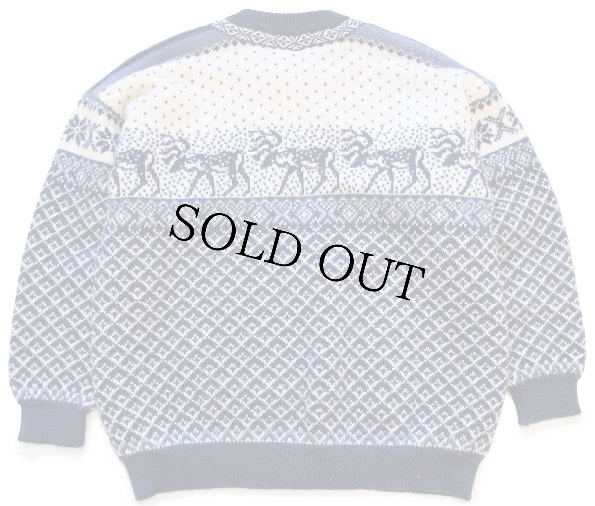 画像2: ノルウェー製 nordstrikk 鹿柄 ノルディック柄 ウールニット カーディガン XL (2)