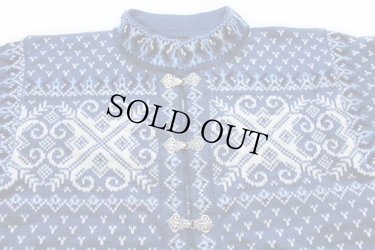 画像3: ノルウェー製 nordstrikk ノルディック柄 スタンドカラー ウールニット カーディガン M (3)