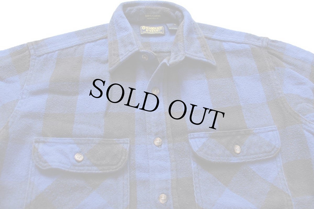 画像3: 90s USA製 OSHKOSH B'GOSH バッファローチェック コットン フランネルシャツ 青×黒 M (3)