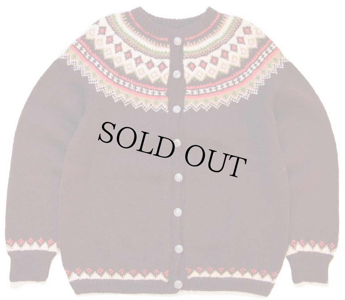 画像1: 60s ノルウェー製 HUSFLIDEN 丸ヨーク ノルディック柄 ノルウェージャン ウール ハンドニット カーディガン (1)