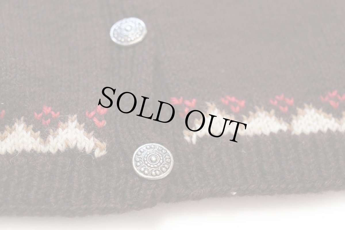 画像5: 60s ノルウェー製 HUSFLIDEN 丸ヨーク ノルディック柄 ノルウェージャン ウール ハンドニット カーディガン (5)