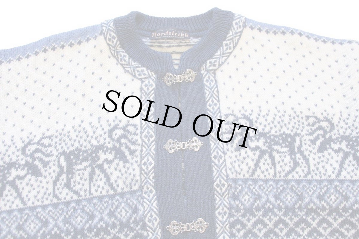 画像3: ノルウェー製 nordstrikk 鹿柄 ノルディック柄 ウールニット カーディガン XL (3)