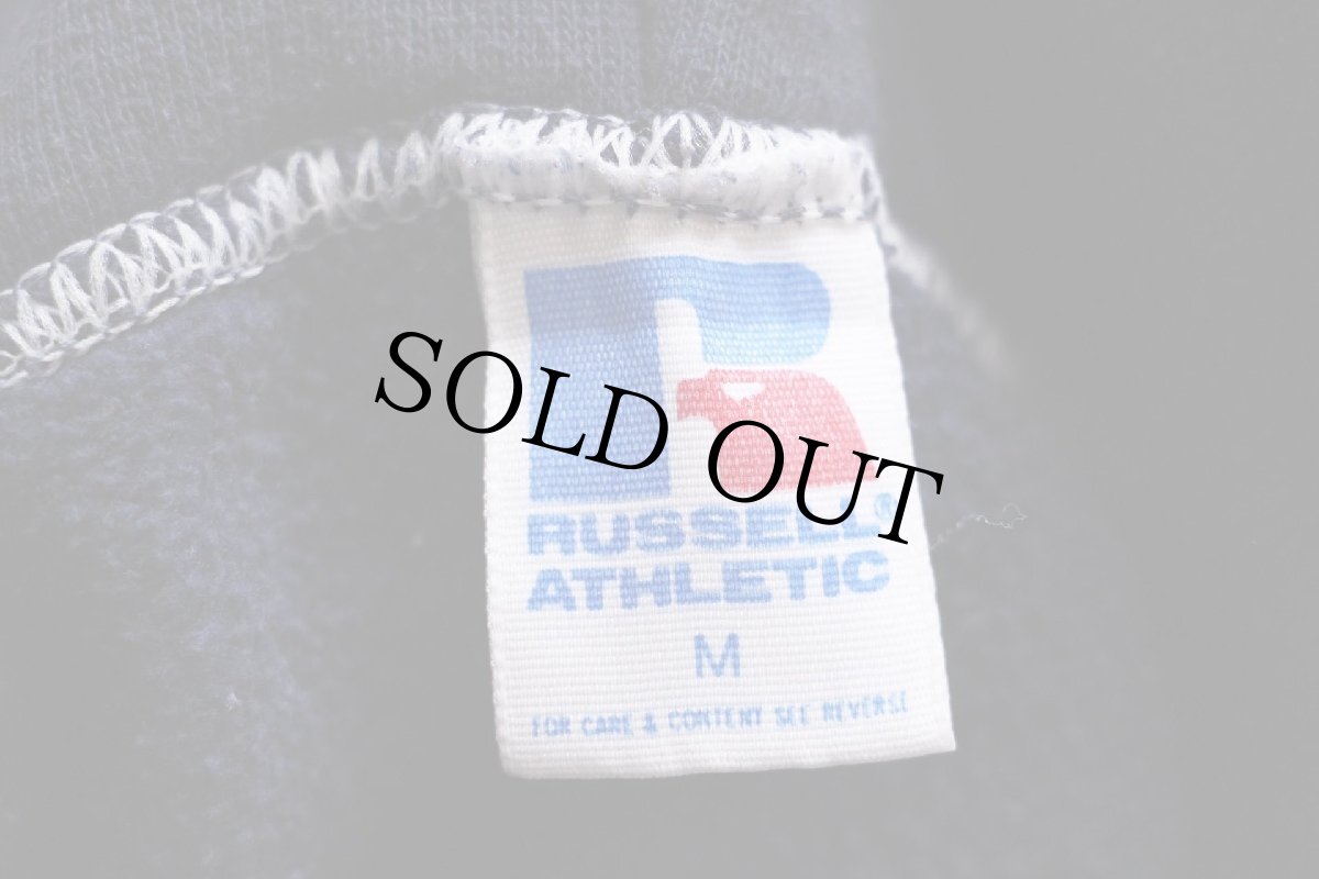 画像4: 80s USA製 RUSSELLラッセル POCONO MTN. BASKETBALL CAMP ひび割れプリント スウェットパーカー ナス紺 M★フーディー (4)