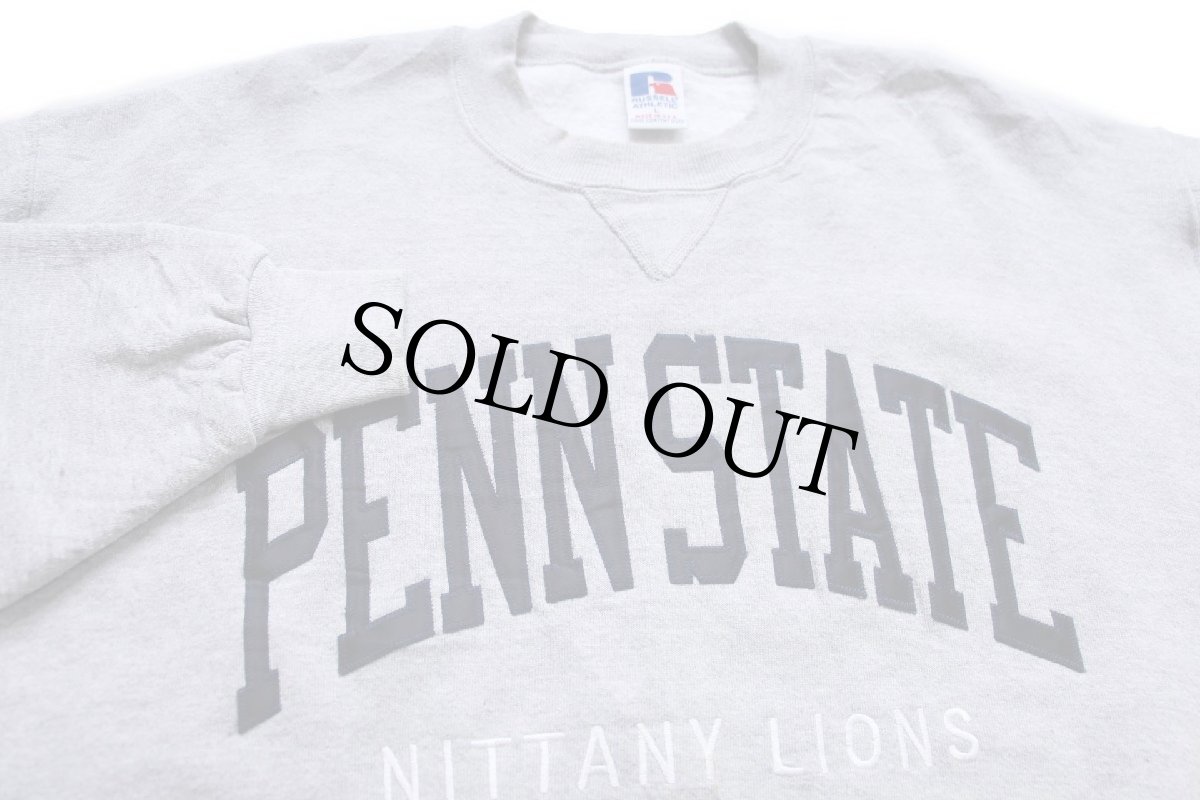 画像3: 90s USA製 RUSSELLラッセル PENN STATE NITTANY LIONS アップリケ 前V スウェット 杢グレー L (3)