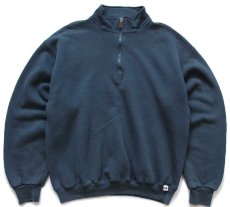 画像1: 90s メキシコ製 RUSSELLラッセル 無地 ハイネック ハーフジップ スウェット 青緑 L★ブランク (1)