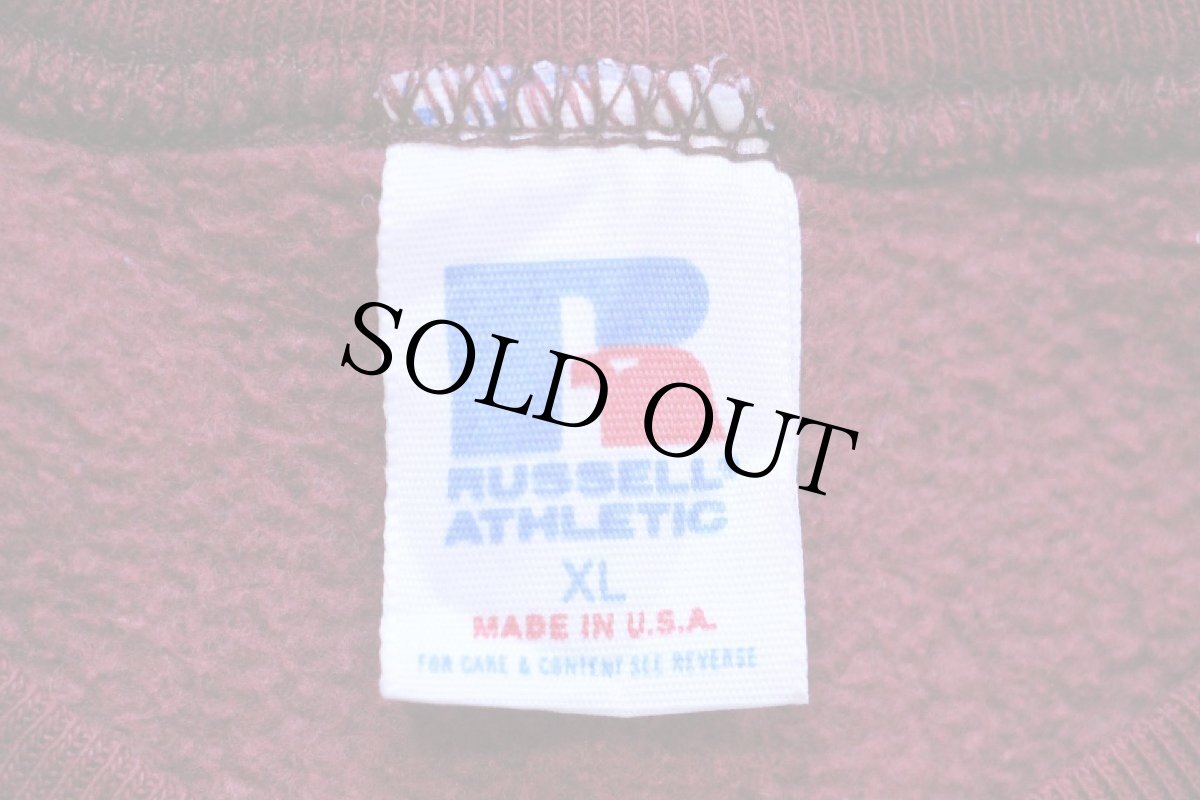 画像4: 80s USA製 RUSSELLラッセル 無地 前V スウェット バーガンディ XL★ブランク (4)