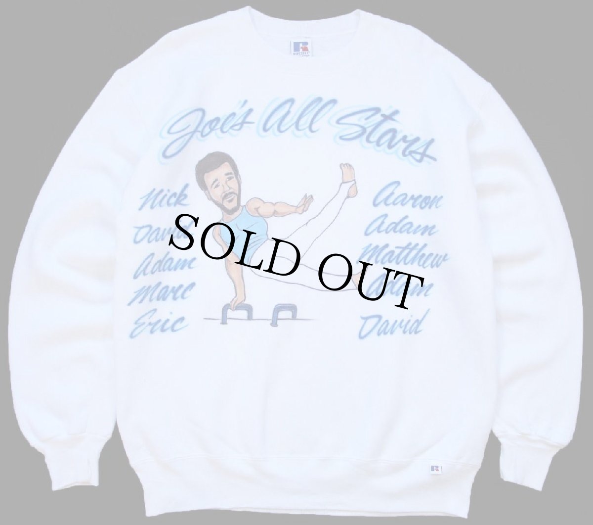 画像1: 90s USA製 RUSSELLラッセル あん馬 エアブラシ アート 前V スウェット 白 L (1)