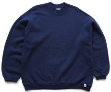 画像1: 90s USA製 RUSSELLラッセル 無地 モックネック スウェット 紺 L★ブランク (1)