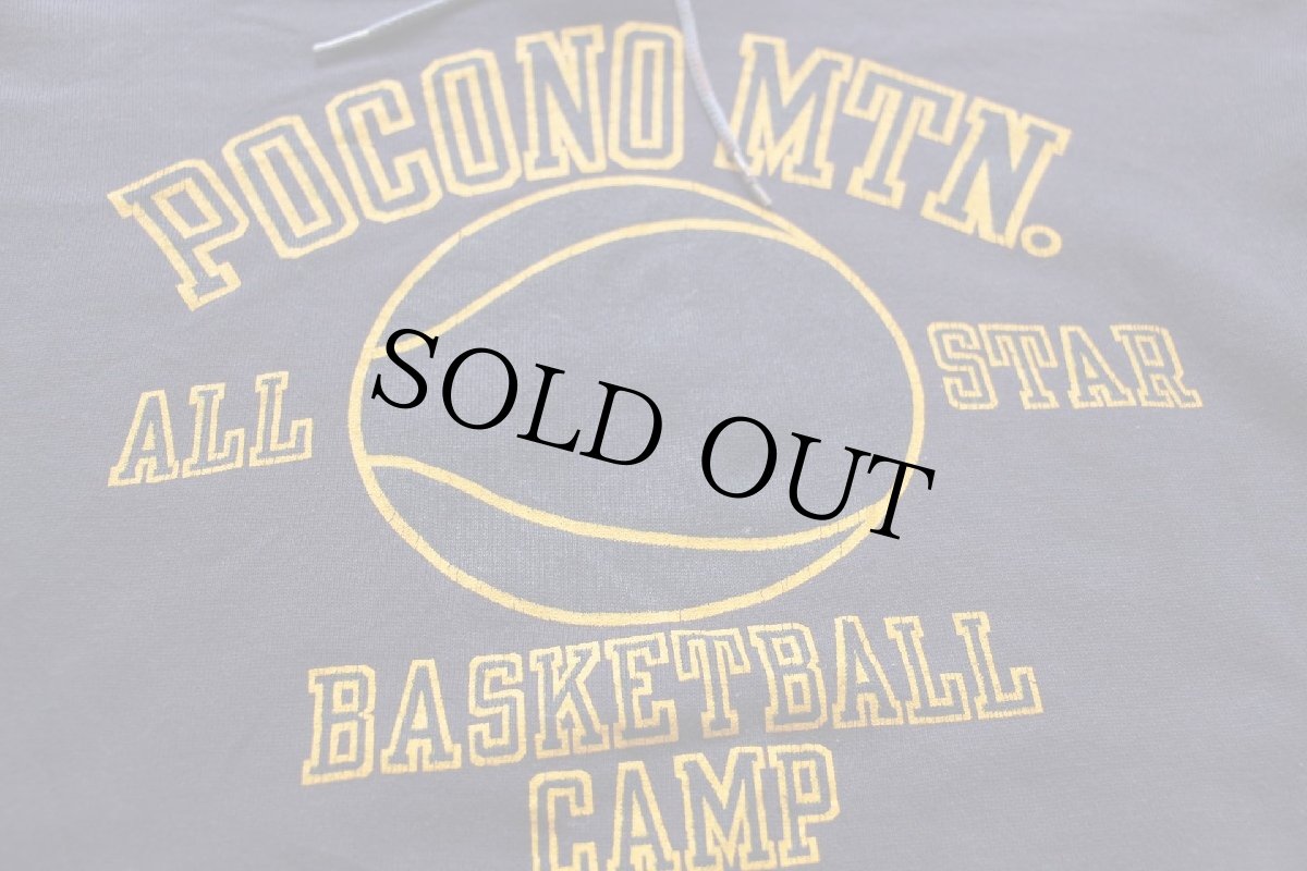 画像3: 80s USA製 RUSSELLラッセル POCONO MTN. BASKETBALL CAMP ひび割れプリント スウェットパーカー ナス紺 M★フーディー (3)