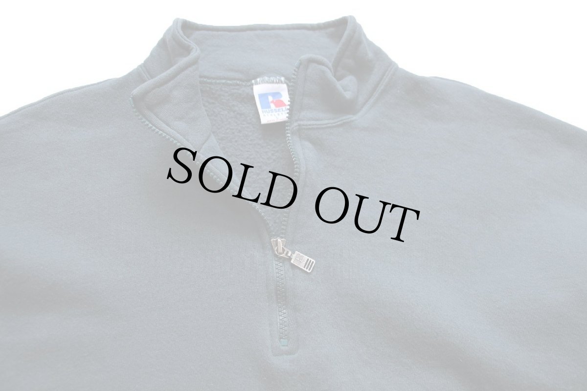 画像3: 90s メキシコ製 RUSSELLラッセル 無地 ハイネック ハーフジップ スウェット 青緑 L★ブランク (3)