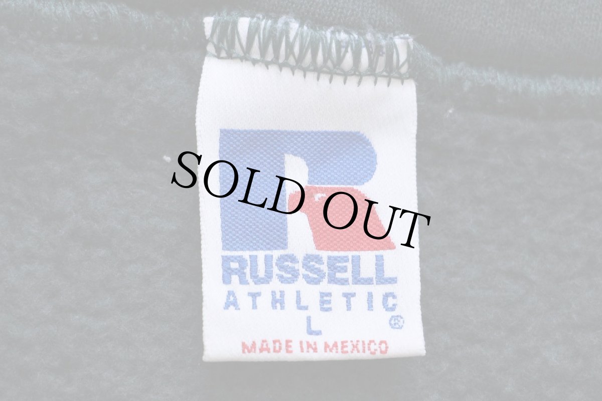 画像4: 90s メキシコ製 RUSSELLラッセル 無地 ハイネック ハーフジップ スウェット 青緑 L★ブランク (4)