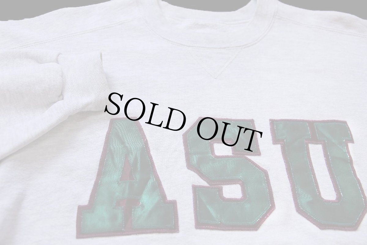 画像3: 90s USA製 RUSSELLラッセル ASU アップリケ 前V スウェット 杢ライトグレー L (3)