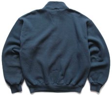 画像2: 90s メキシコ製 RUSSELLラッセル 無地 ハイネック ハーフジップ スウェット 青緑 L★ブランク (2)