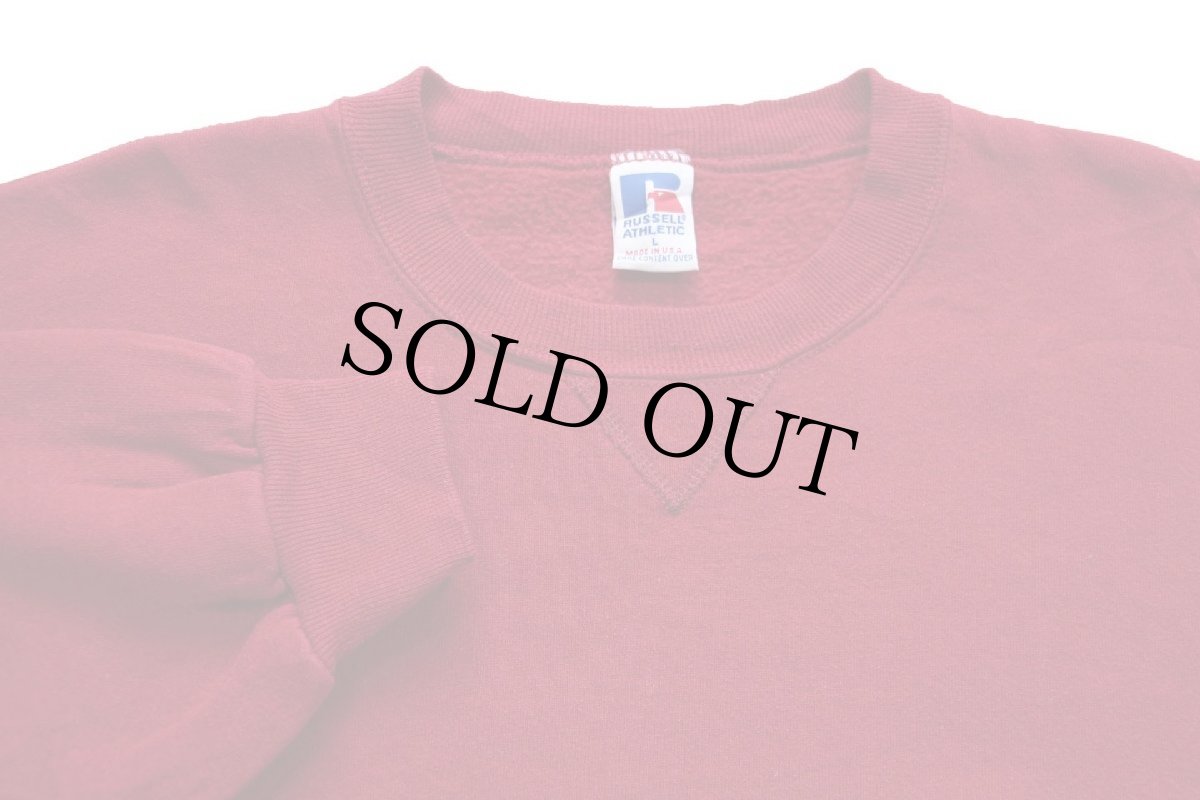 画像3: 90s USA製 RUSSELLラッセル 無地 前V スウェット 濃赤 L★ブランク (3)