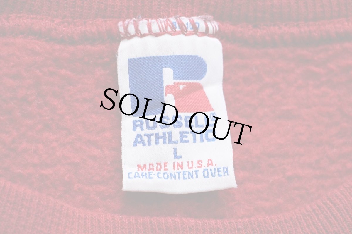 画像4: 90s USA製 RUSSELLラッセル 無地 前V スウェット 濃赤 L★ブランク (4)