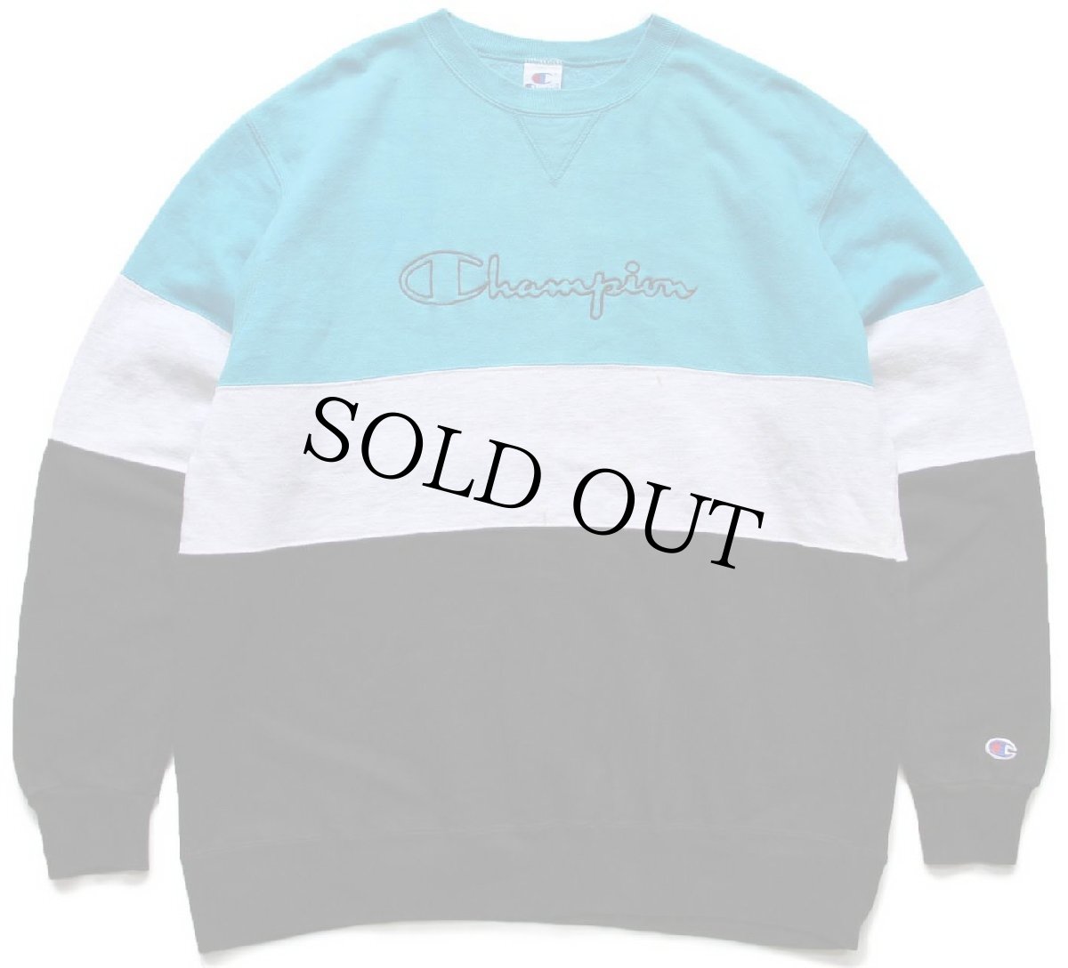 画像1: 90s USA製 Championチャンピオン スクリプト ビッグロゴ刺繍 マルチカラー 切り替え 前V スウェット XXL★特大 (1)