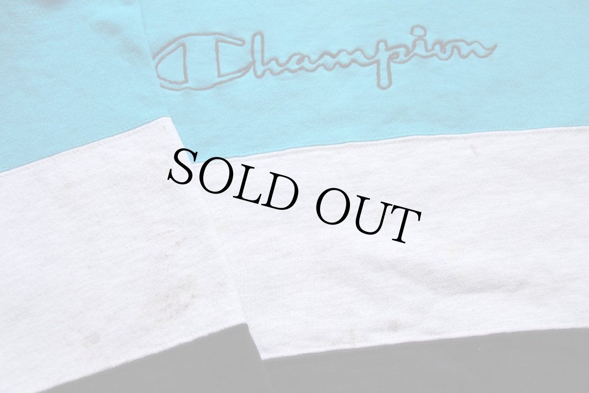 画像6: 90s USA製 Championチャンピオン スクリプト ビッグロゴ刺繍 マルチカラー 切り替え 前V スウェット XXL★特大 (6)