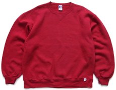 画像1: 90s USA製 RUSSELLラッセル 無地 前V スウェット 濃赤 L★ブランク (1)