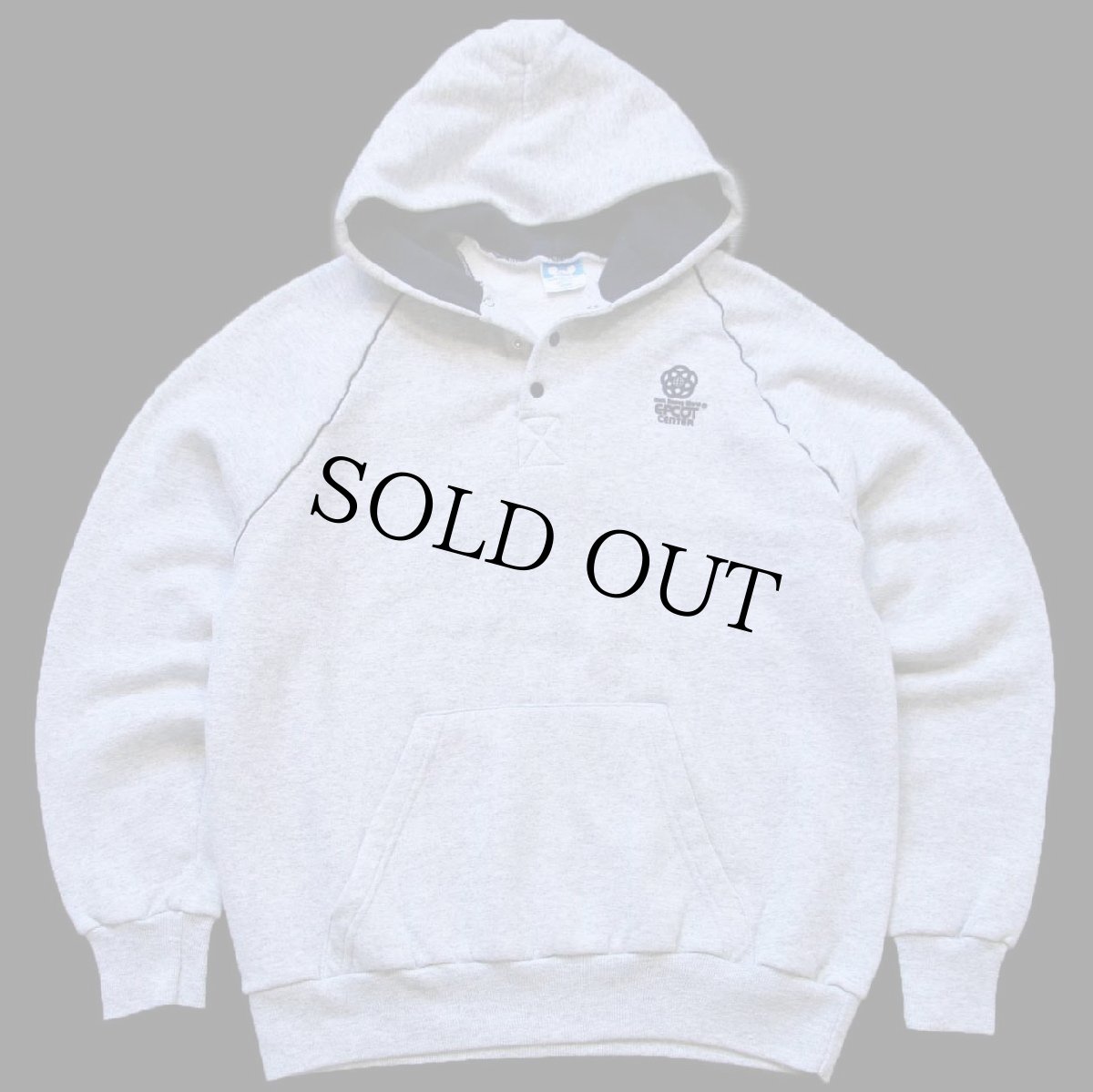 画像1: 80s USA製 Disneyディズニー EPCOT CENTER フェルトプリント ヘンリーネック スウェットパーカー 杢グレー L★フーディー (1)