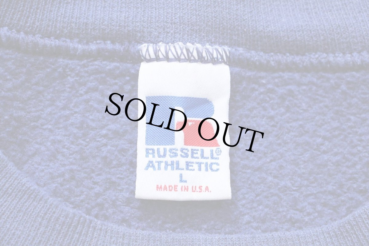 画像4: 90s USA製 RUSSELLラッセル 無地 前V スウェット 薄紺 L★ブランク (4)