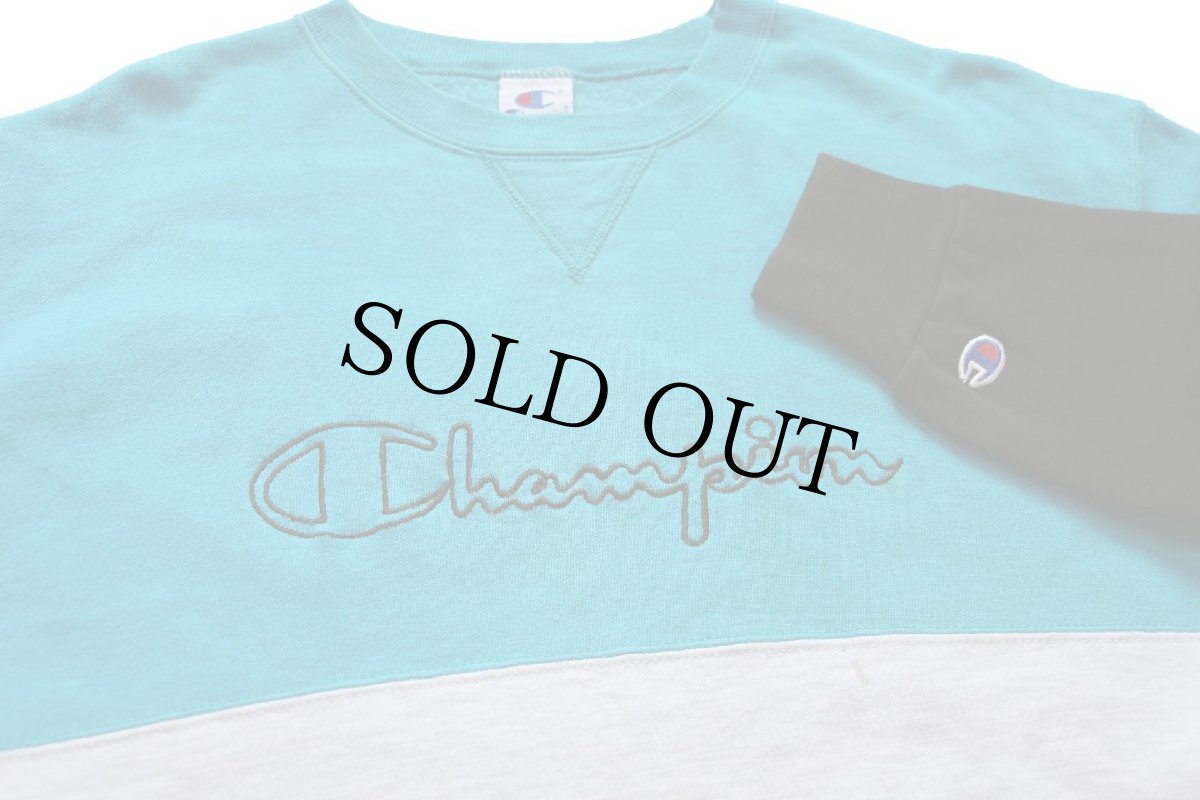 画像3: 90s USA製 Championチャンピオン スクリプト ビッグロゴ刺繍 マルチカラー 切り替え 前V スウェット XXL★特大 (3)