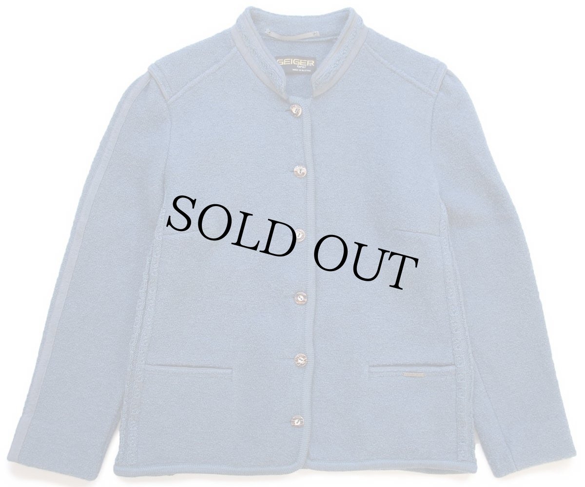 画像1: オーストリア製 GEIGER スタンドカラー チロリアン ニット切り替え ボイルドウール ジャケット ブルーグレー 46 (1)