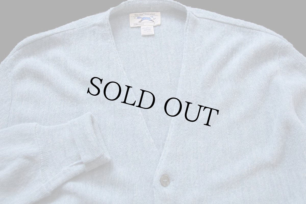 画像3: 80s USA製 JCPenney The Fox 無地 パール編み アクリルニット カーディガン 杢ブルー L (3)