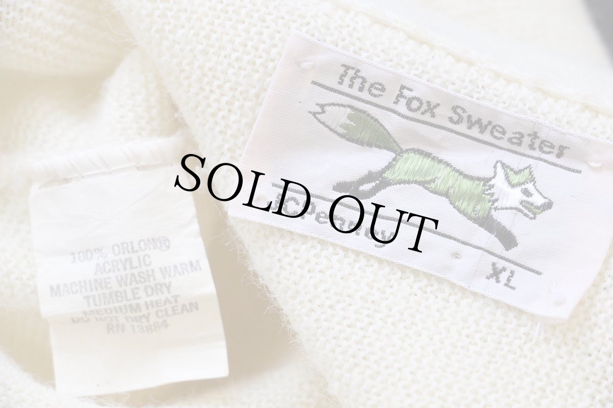 画像4: 80s USA製 JCPenney The Fox ワンポイント パール編み アクリルニット カーディガン クリーム XL (4)