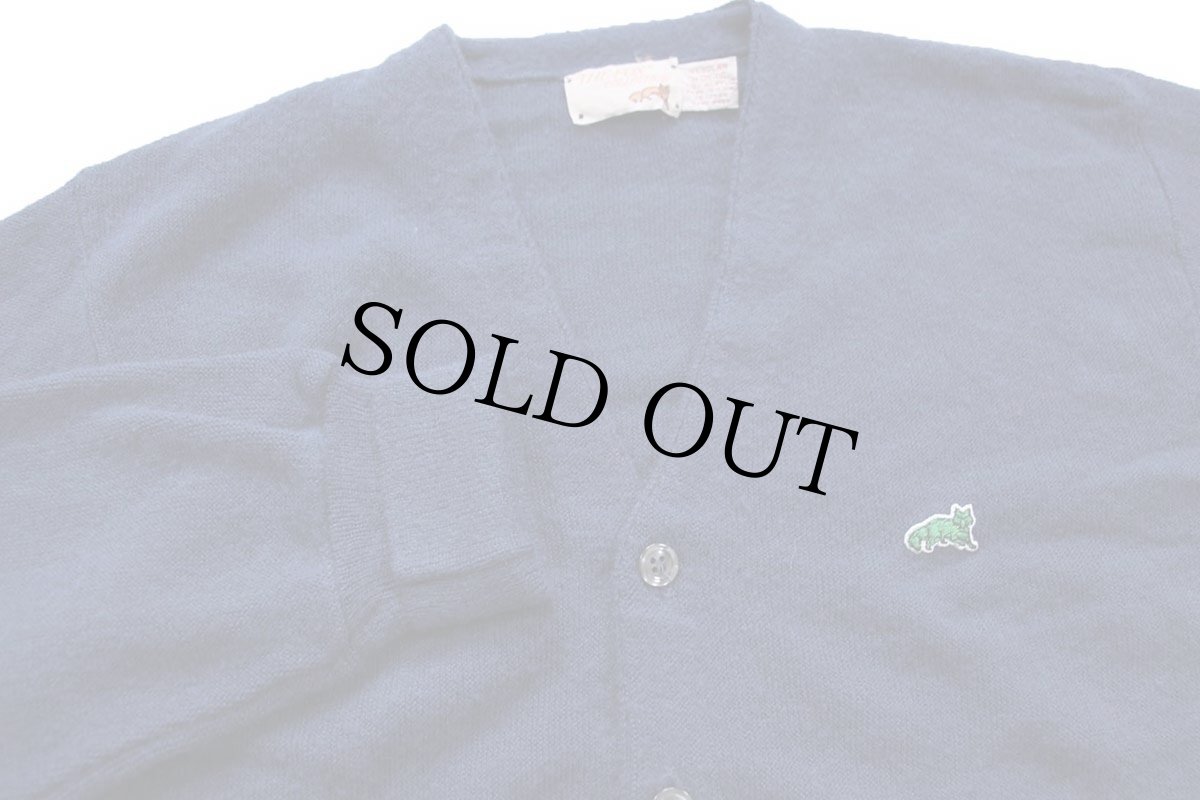 画像3: 80s USA製 JCPenney THE FOX ワンポイント パール編み アクリルニット カーディガン 薄紺 M (3)