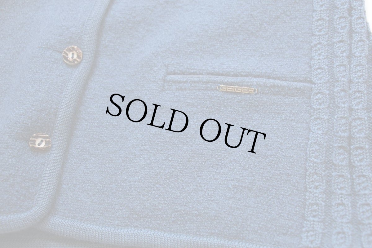 画像5: オーストリア製 GEIGER スタンドカラー チロリアン ニット切り替え ボイルドウール ジャケット ブルーグレー 46 (5)