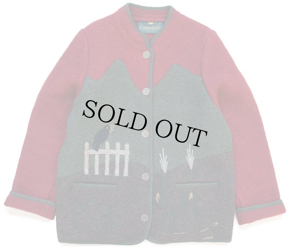 画像1: オーストリア製 GIESSWEIN 風景柄 アップリケ アート スタンドカラー チロリアン ボイルドウール ジャケット 38 (1)