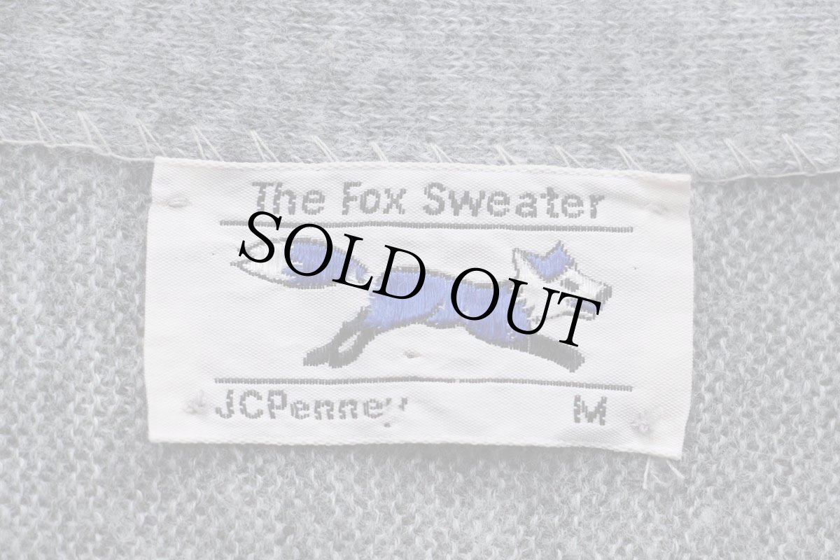 画像4: 80s JCPenney The Fox ワンポイント パール編み アクリルニット カーディガン グレー M (4)
