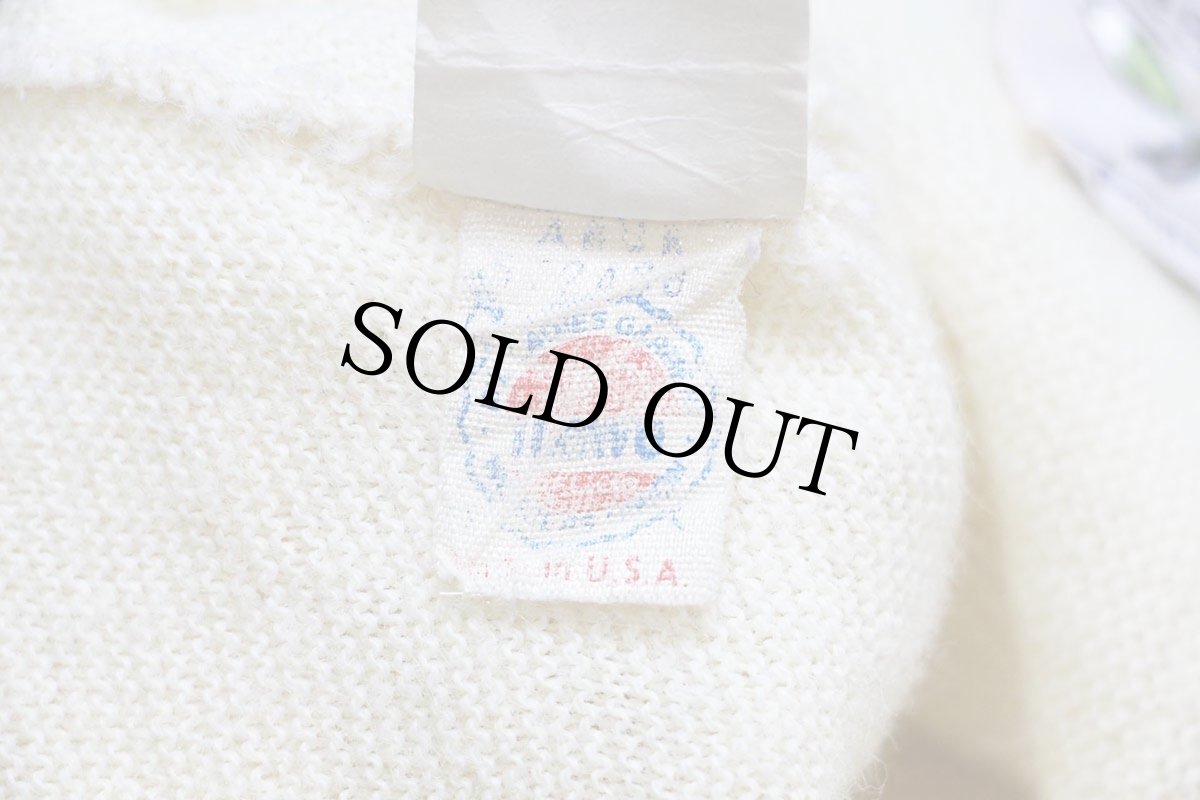 画像5: 80s USA製 JCPenney The Fox ワンポイント パール編み アクリルニット カーディガン クリーム XL (5)