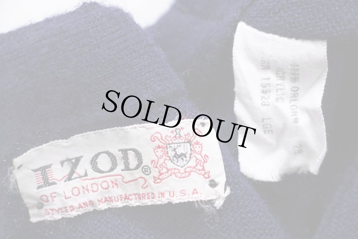 画像4: 70s USA製 IZOD OF LONDON ワンポイント パール編み アクリルニット カーディガン 紺★LACOSTEラコステ (4)
