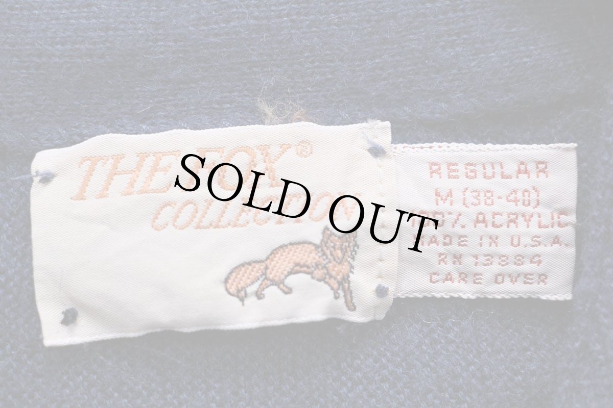 画像4: 80s USA製 JCPenney THE FOX ワンポイント パール編み アクリルニット カーディガン 薄紺 M (4)