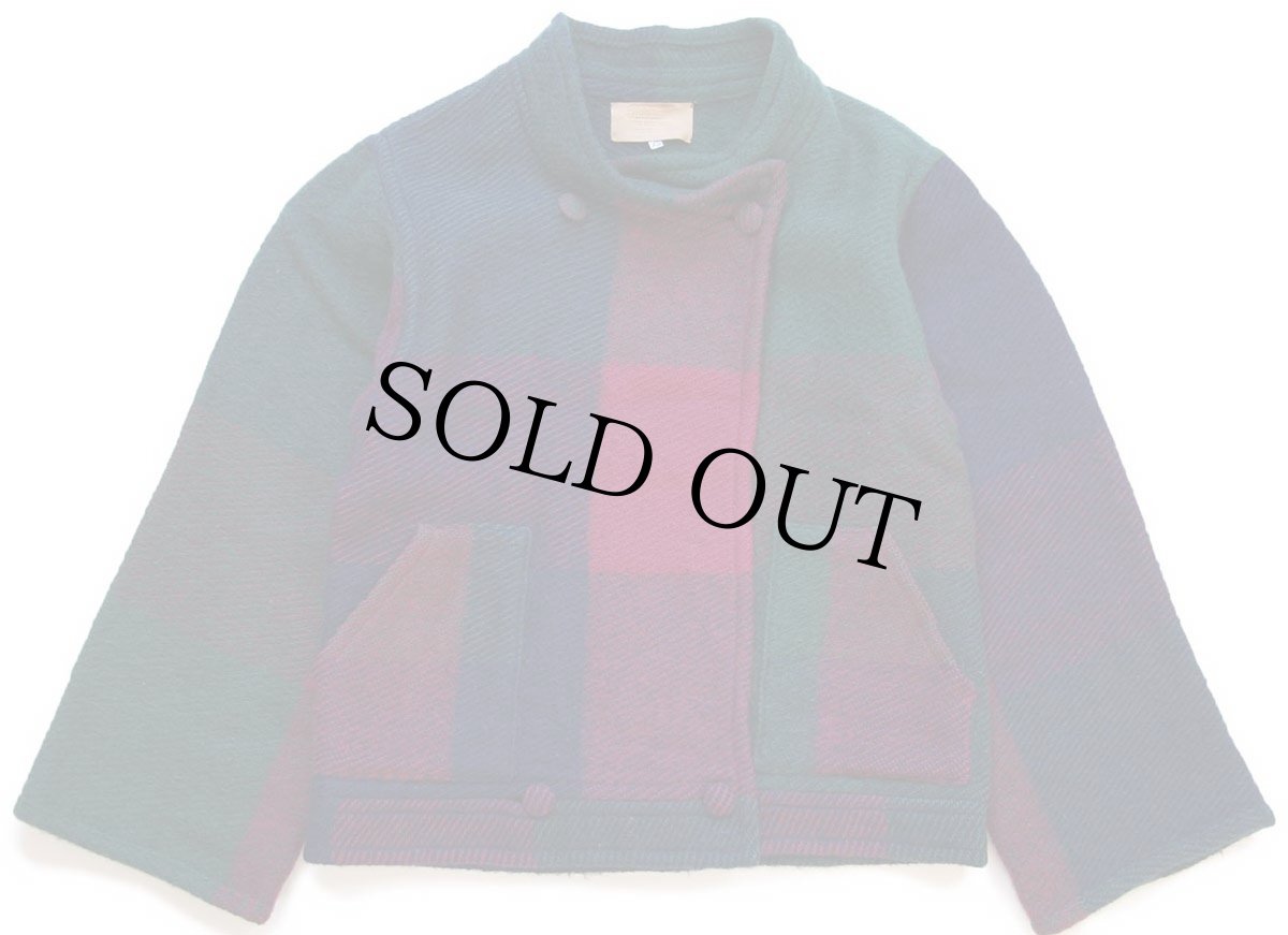 画像1: スイス製 Tidstrand スタンドカラー パチポケ チェック ダブルブレスト ウール ブランケットジャケット (1)